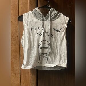 Gray Sleeveless Hoodie with Coffee Print